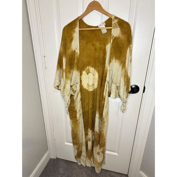 Free People Yellow White Tie Dye Spellbound Duster OS Bohemian Coastal Lagonlook - Picture 1 of 8